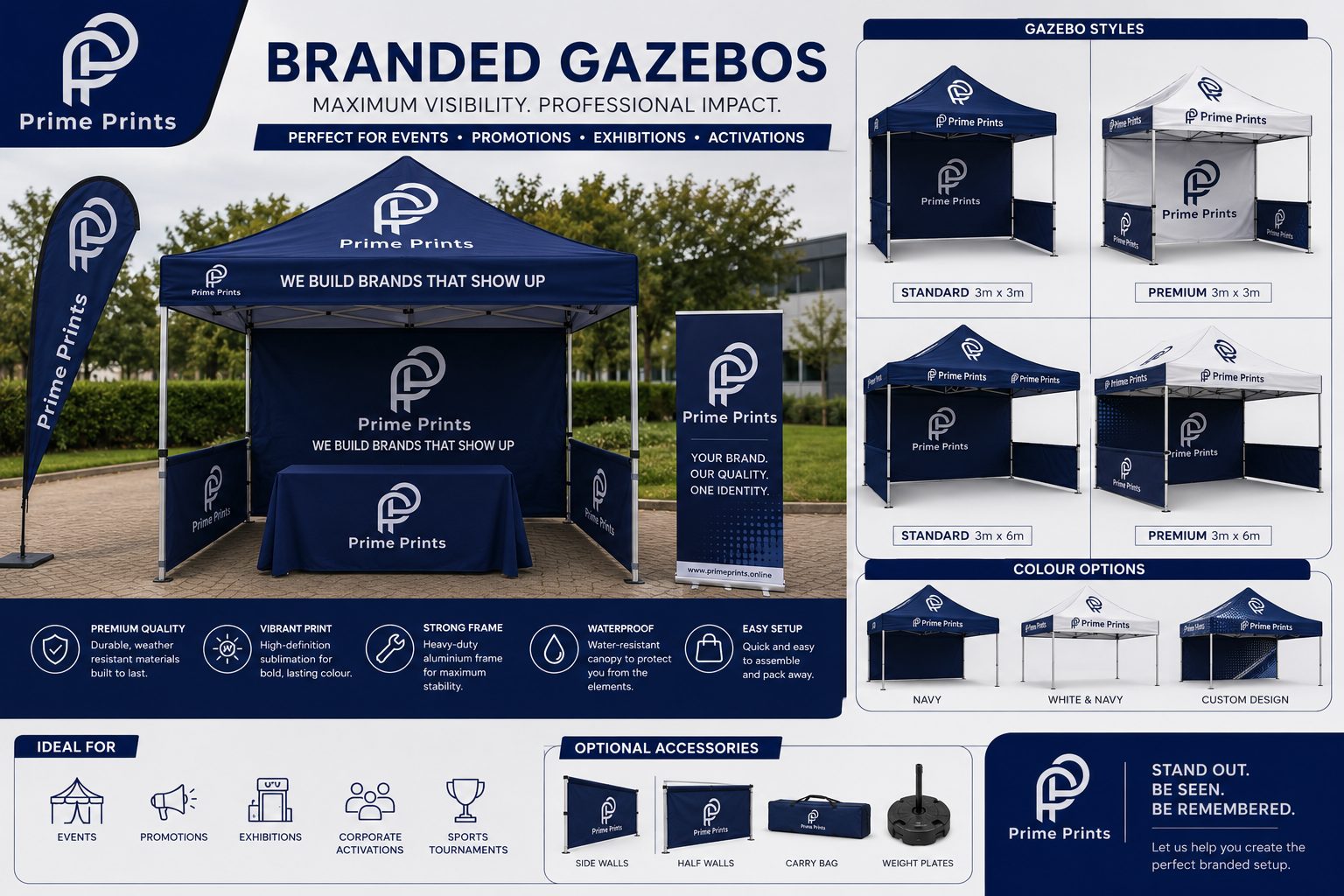 Prime Prints branded gazebo, banners and table setup at a corporate event