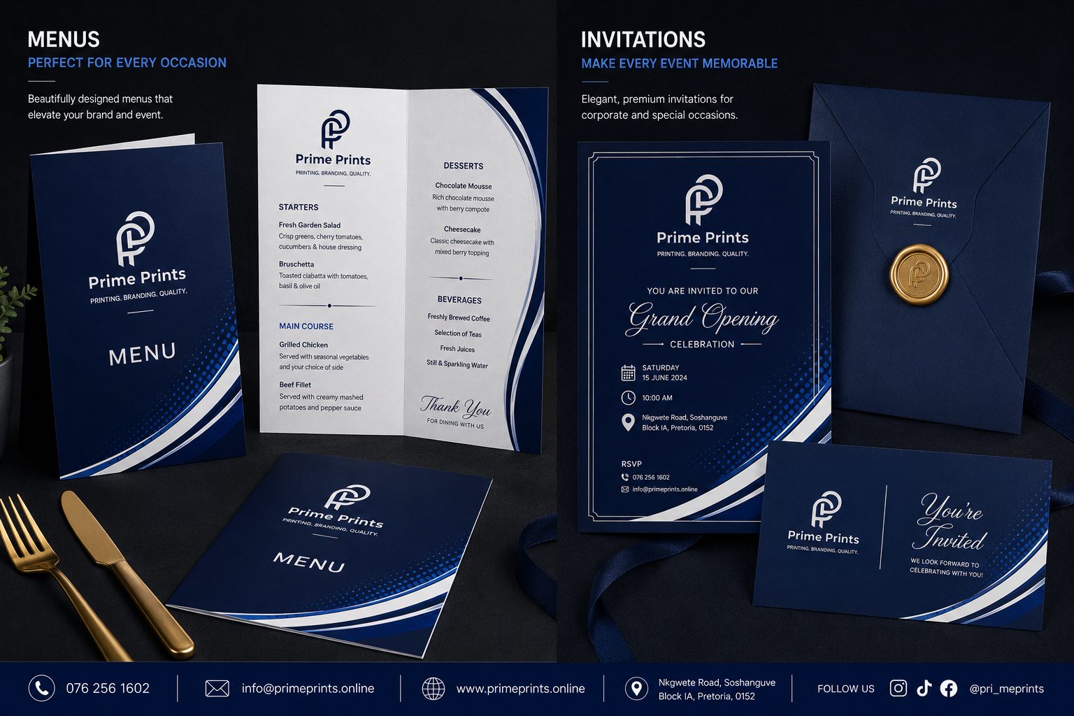 Menus and event invitations