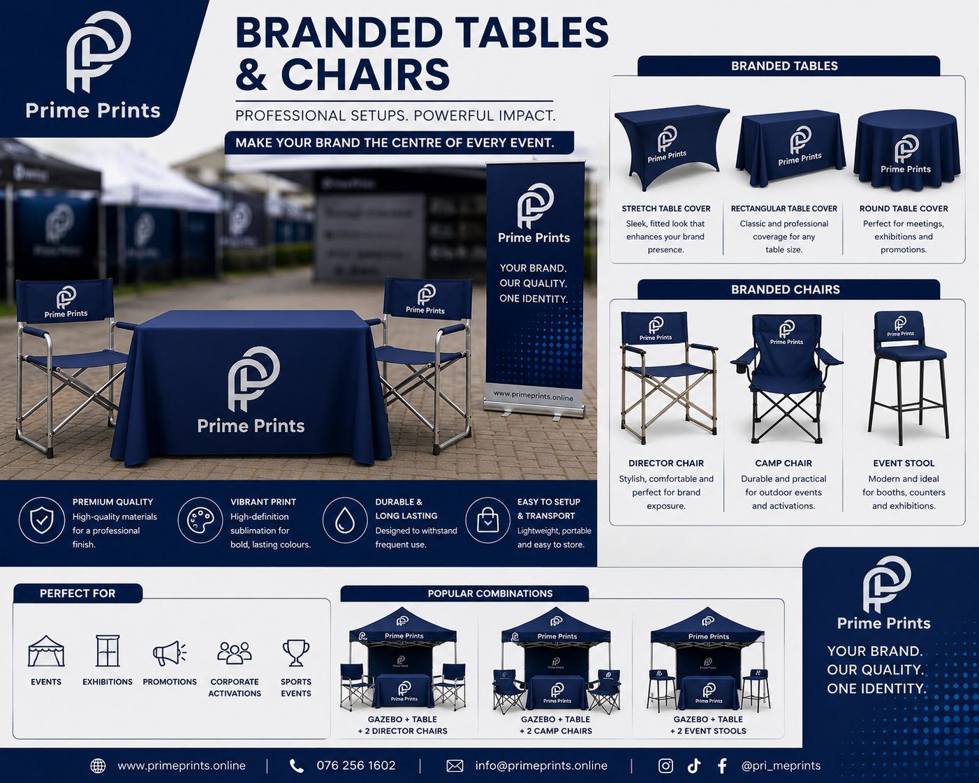 Branded tables and director chairs